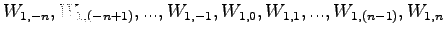 $\displaystyle W_{1,-n},W_{1,(-n+1)},...,W_{1,-1},W_{1,0},W_{1,1},...,W_{1,(n-1)},W_{1,n}$