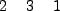 \begin{figure}\begin{tabular}{ccc} \\
2 & 3 & 1 \\
\end{tabular}
\end{figure}